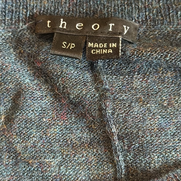 Theory S alpaca blend short sleeve tie cinch bottom textured Blue Knit sweater - Picture 5 of 6